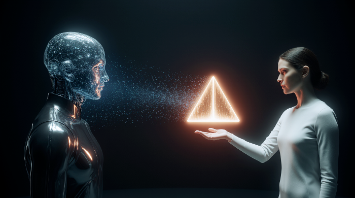 인간의 자유의지와 AI의 판단이 충돌하는 순간을 표현한 이미지