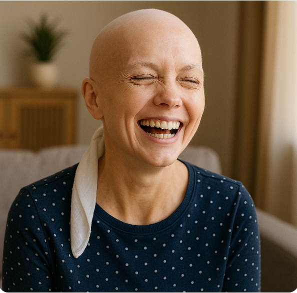 암환자가 환하게 웃고 있는 사진