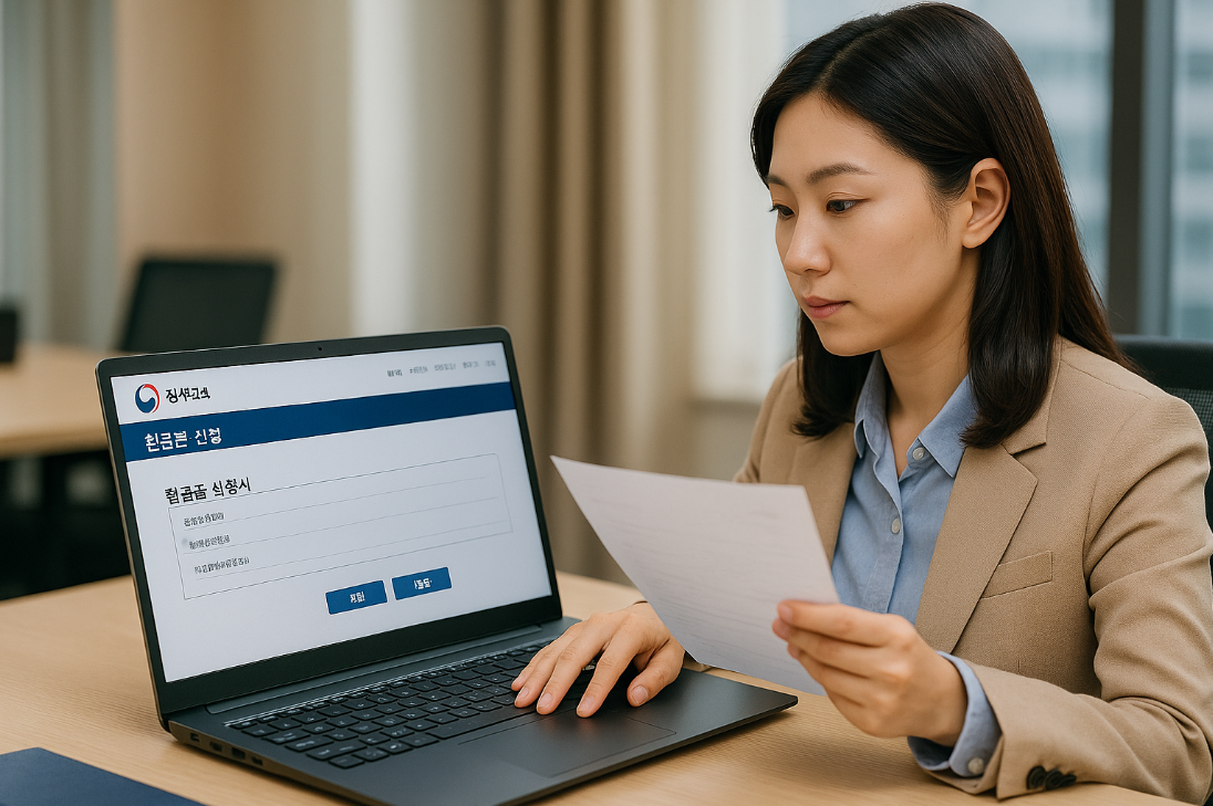 정부24 홈페이지에서 환급 신청 중인 직장인의 모습