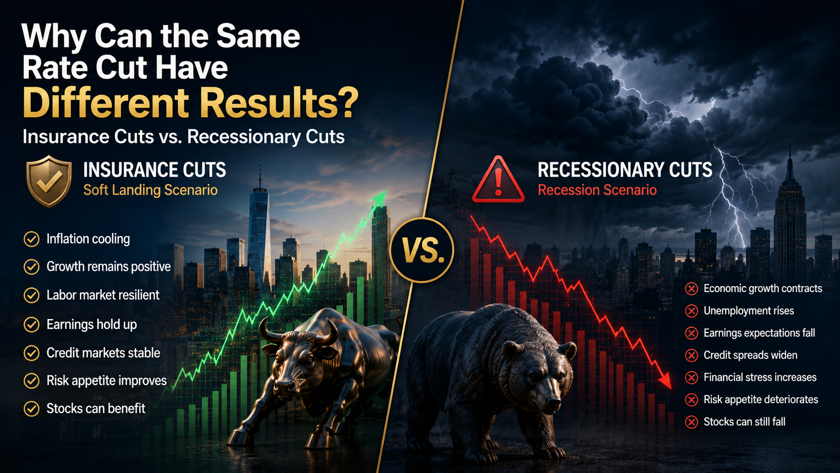 Insurance rate cuts vs recessionary rate cuts and their different effects on the U.S. stock market