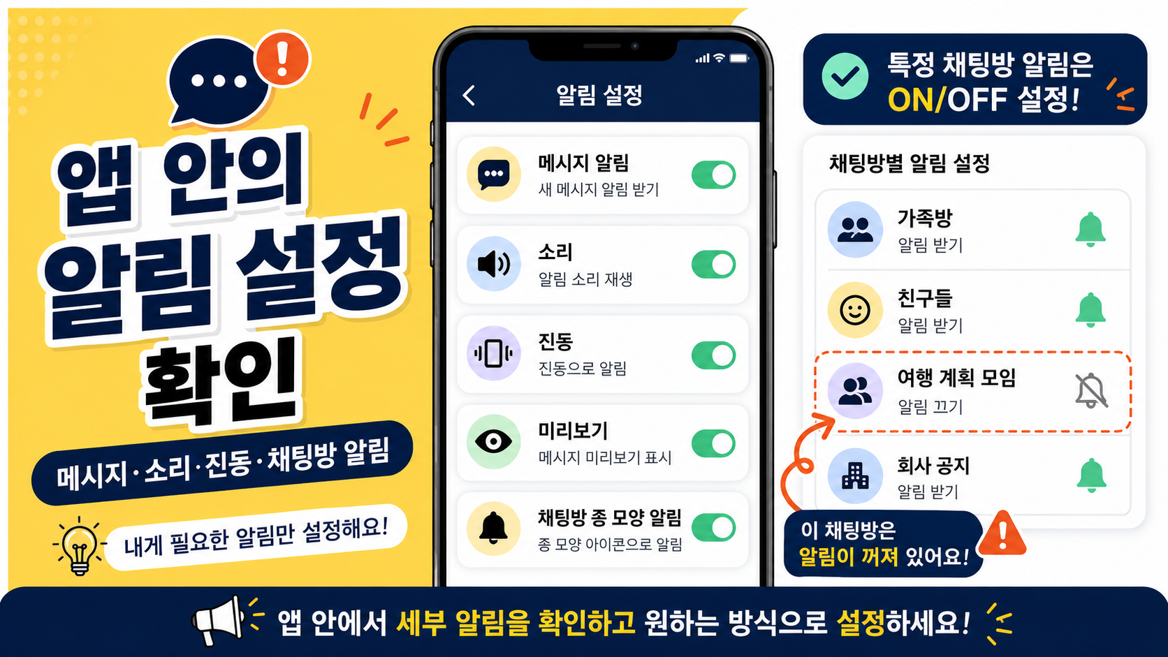 카카오톡 앱 안의 알림 설정 확인하기