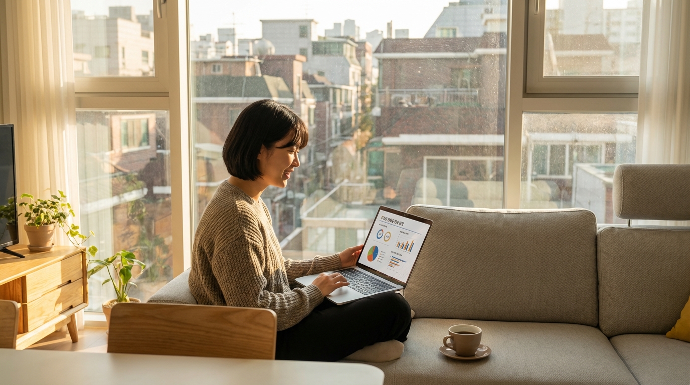 2026년 정부 청년 자취 지원금 혜택을 확인하며 기뻐하는 한국 청년의 모습