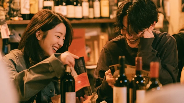 소규모 와인바에서 웃는 사람들