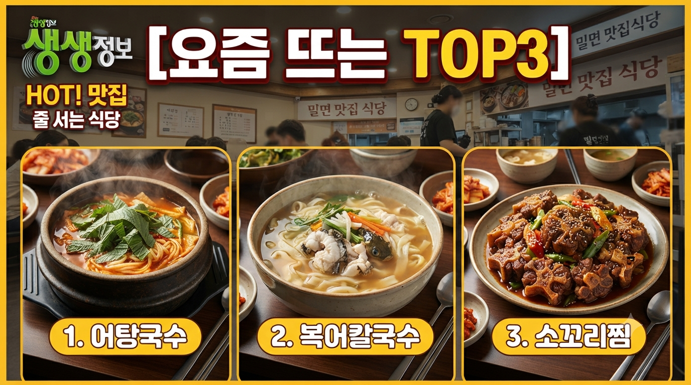 영동 어탕국수 의왕 복어칼국수 중구 소꼬리찜밀면 생생정보 요즘 뜨는 TOP3