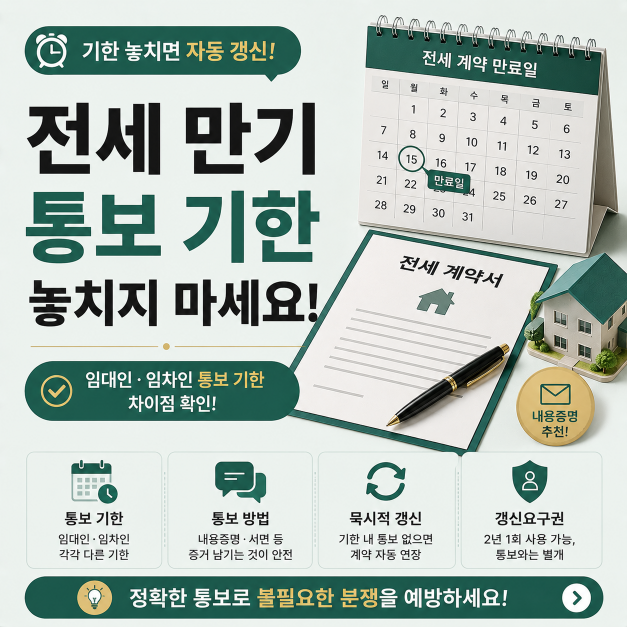 전세 계약서와 달력을 함께 놓고 만기 통보 시점을 확인하는 모습