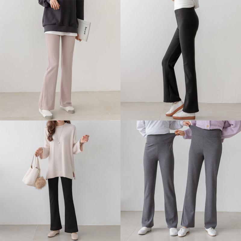 여성 기모바지 겨울 가을 봄 밴딩 키작녀바지 여자 와이드바지 부츠컷슬랙스 하이웨스트 팬츠