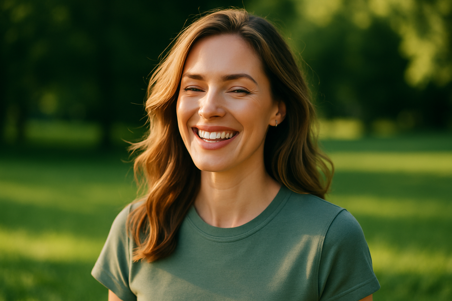 일상 속 작은 변화로 몸이 편안해진 상태를 표현한 밝은 표정의 여성 이미지