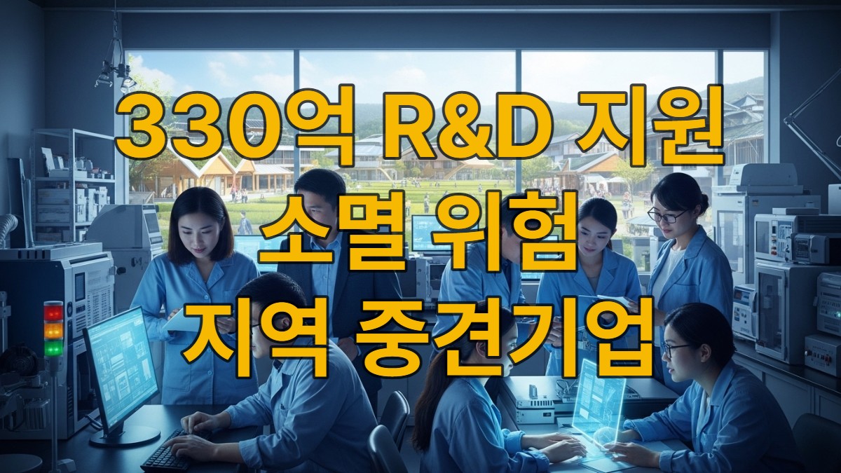 소멸 위험 지역 중견기업 R&D 지원 정책 발표 후, 활기찬 연구실에서 미래 기술을 개발하는 연구원들의 모습.