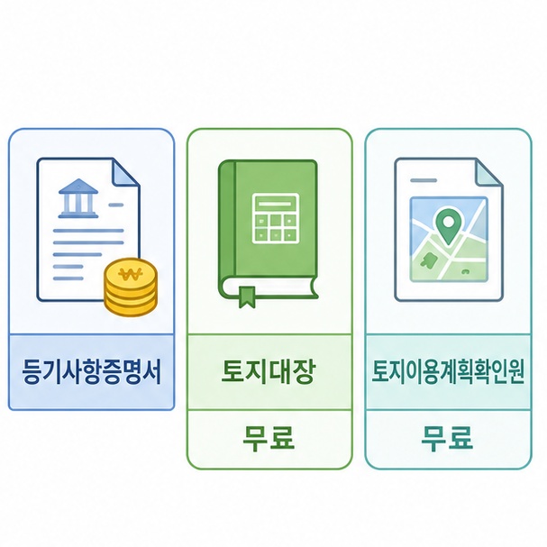 토지 관련 서류별 열람 비용 비교