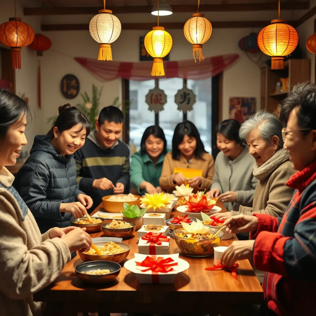 여러 사람들이 함께 모여 음식을 만들거나 선물을 포장하고&amp;#44; 이를 이웃들에게 전달하는 모습입니다. 지원금을 활용하여 취약 계층이나 독거 어르신을 돕는 봉사 활동의 한 장면으로&amp;#44; 서로 돕고 배려하는 공동체의 온정을 담아냅니다. 