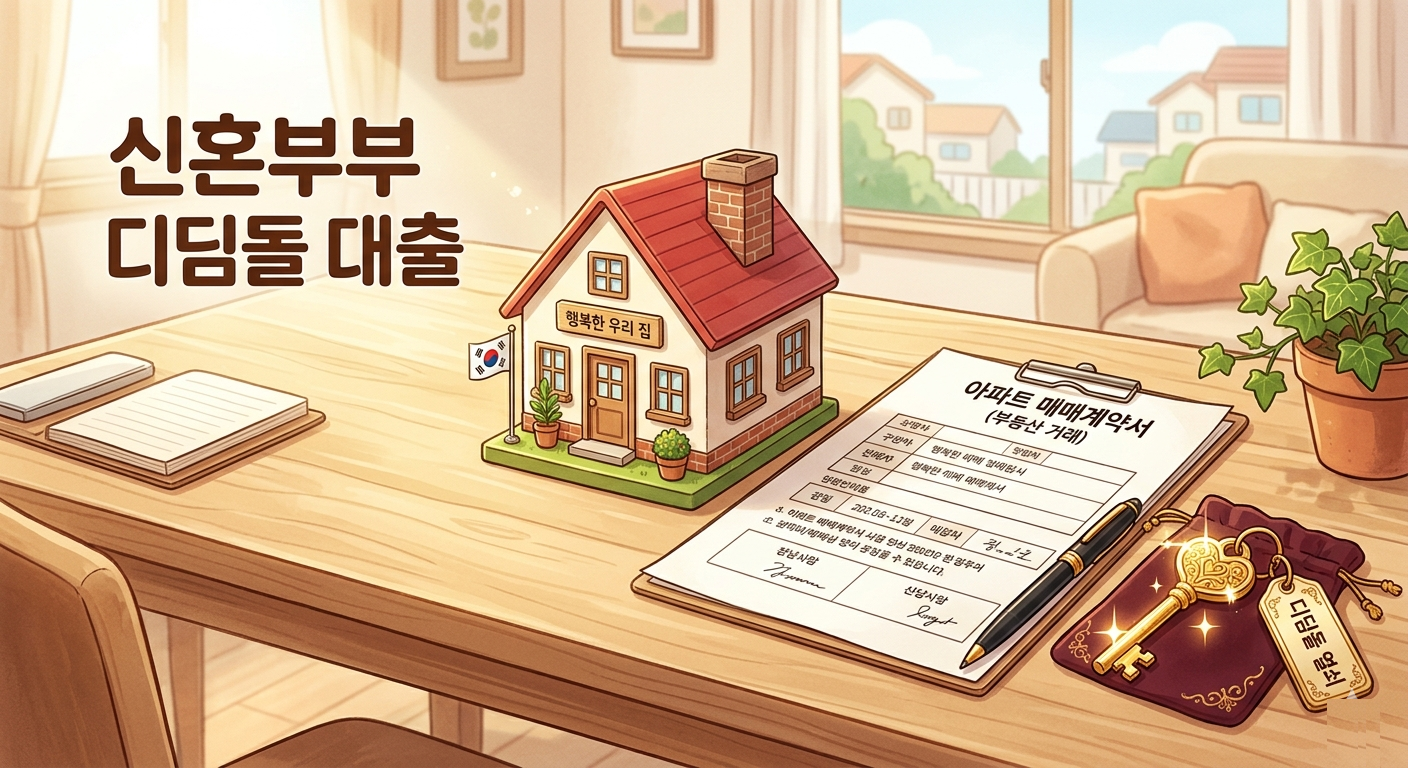 2026년 신혼부부 디딤돌대출 자격 조건 및 아파트 매매계약서 서류 주택 열쇠 일러스트