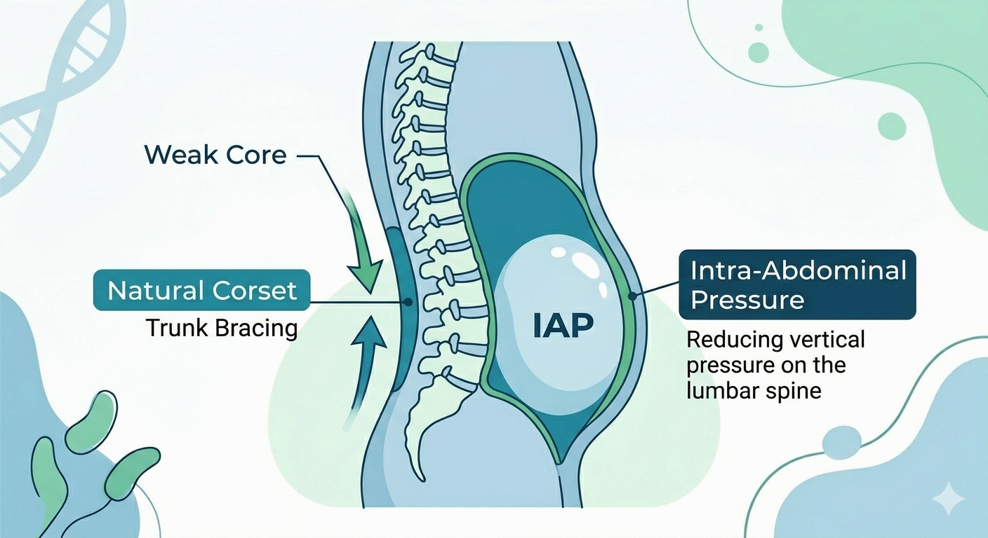 복강 내압(IAP) 브레이싱 기법이 허리 척추 및 디스크를 보호하는 원리 인포그래픽