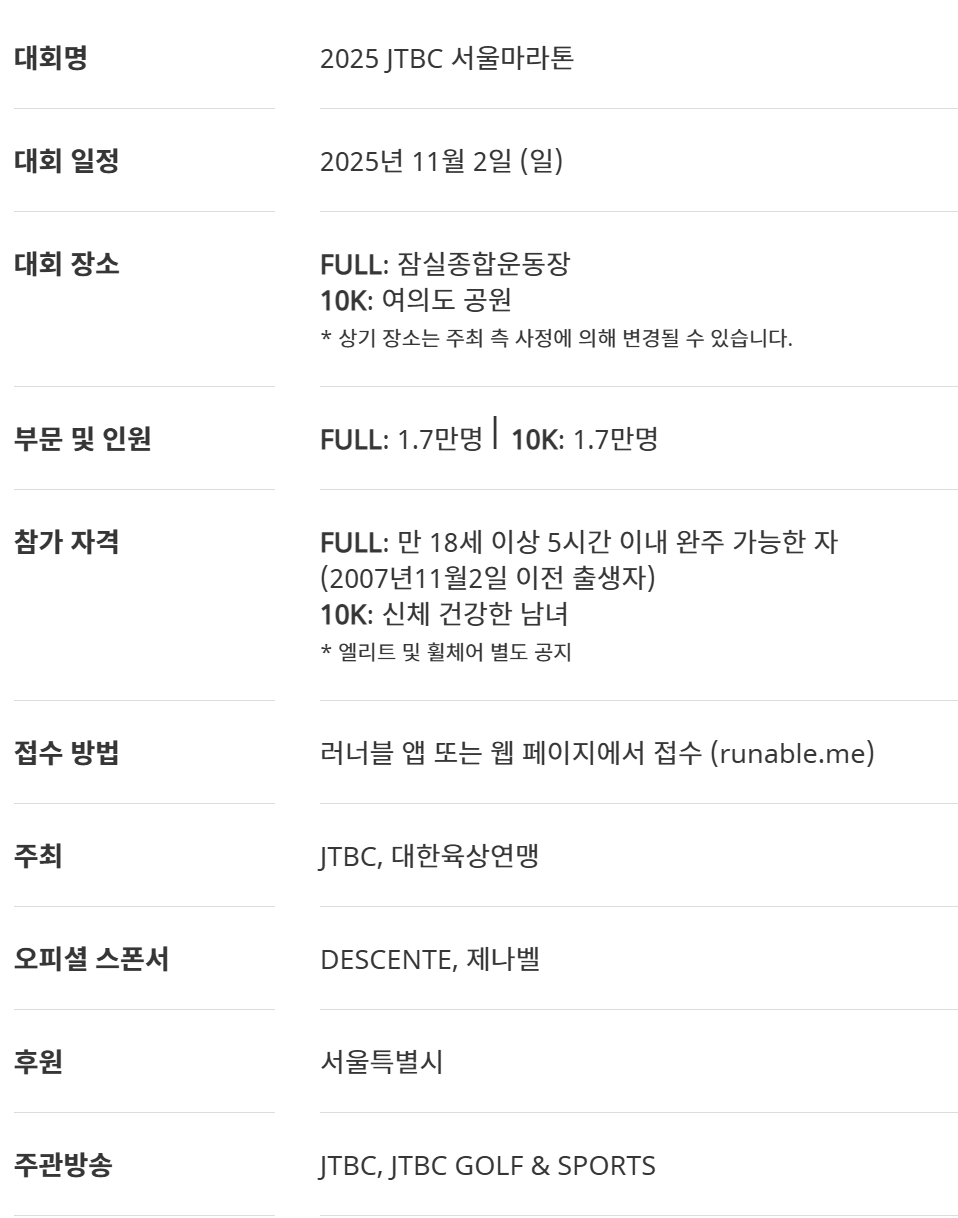 jtbc 서울마라톤 접수