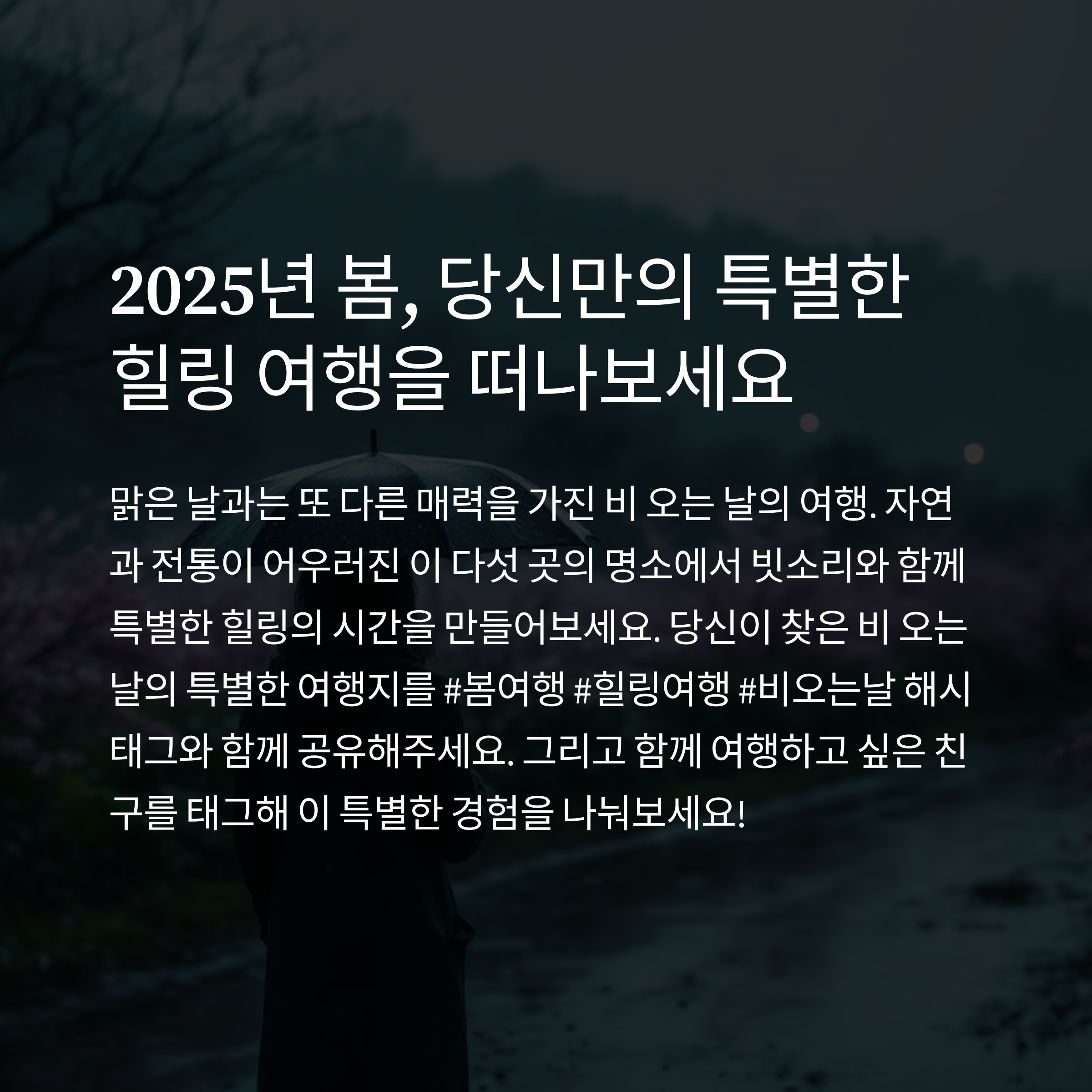 봄비 내리는 힐링 여행지 명소 베스트 5