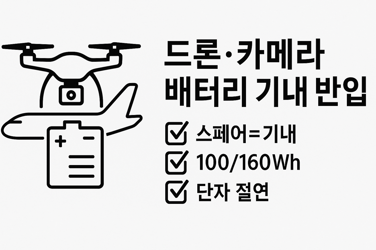 드론·카메라 배터리 기내 반입 요약 - 100Wh/160Wh 경계선·스페어 배터리 포장 규칙