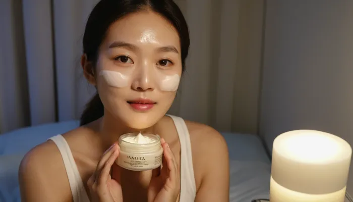 마데카 크림 효능을 즐겁게 체험하는 모습