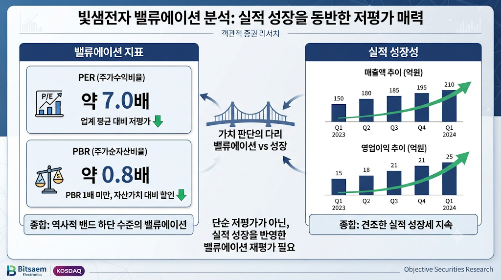빛샘전자 PER과 PBR을 실적 성장성과 함께 비교하는 밸류에이션 분석 이미지