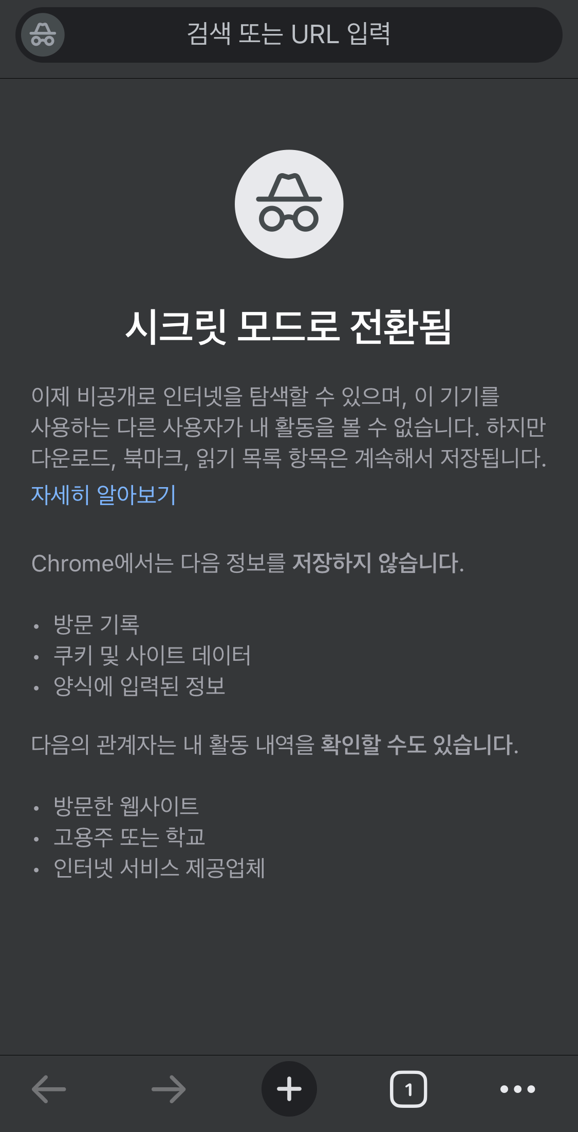 크롬 시크릿모드 첫 화면