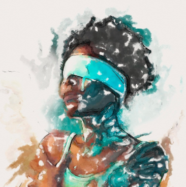 눈을 가린 채 눈물을 흘리고 있는 여성의 수채화 스타일 초상화