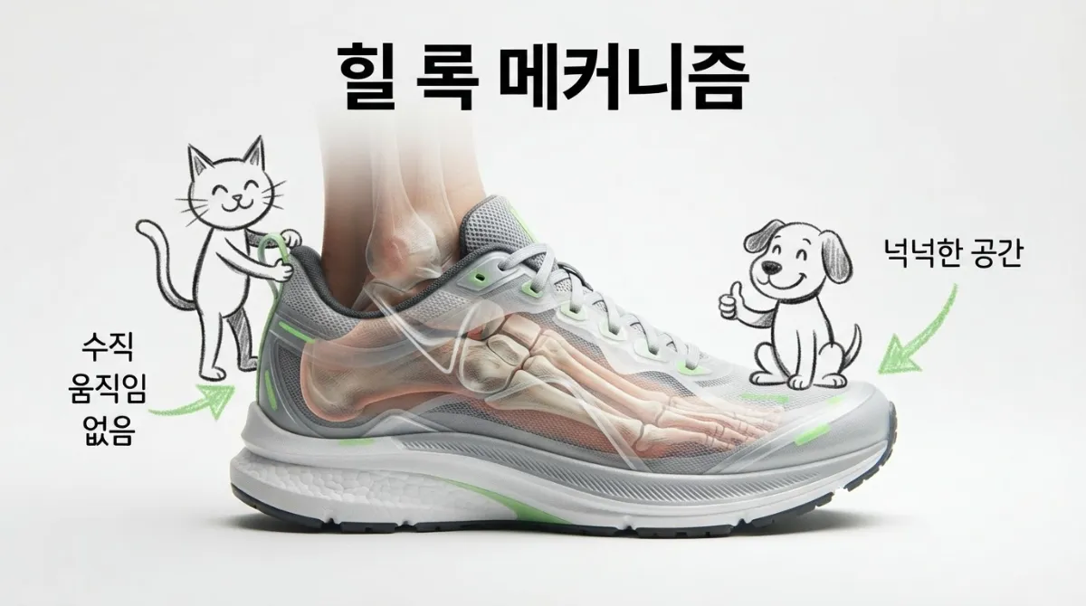 뒤꿈치 들림과 발가락 쏠림을 방지하는 힐 록 기술의 메커니즘 설명도