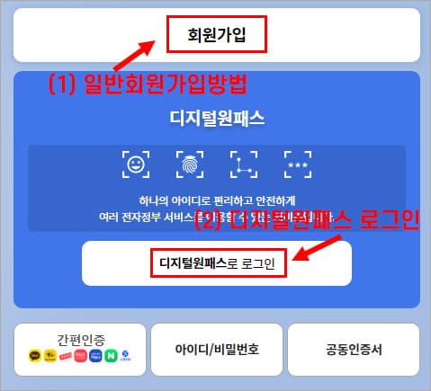 회원가입 2가지 방법