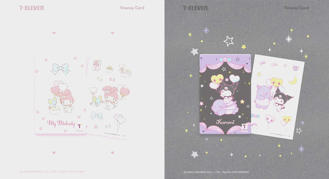 마이멜로디와 쿠로미가 그려진 풍선 티머니카드와 동봉 스티커를 함께 배치한 이미지이다. [ⓒ인스타그램 tmoney_insta]