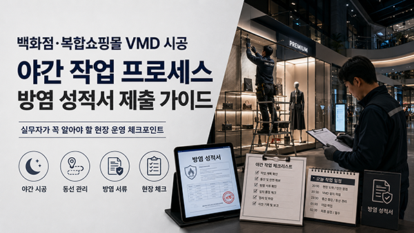 백화점 및 복합쇼핑몰 VMD 시공 시 야간 작업 프로세스와 방염 성적서 제출 가이드
