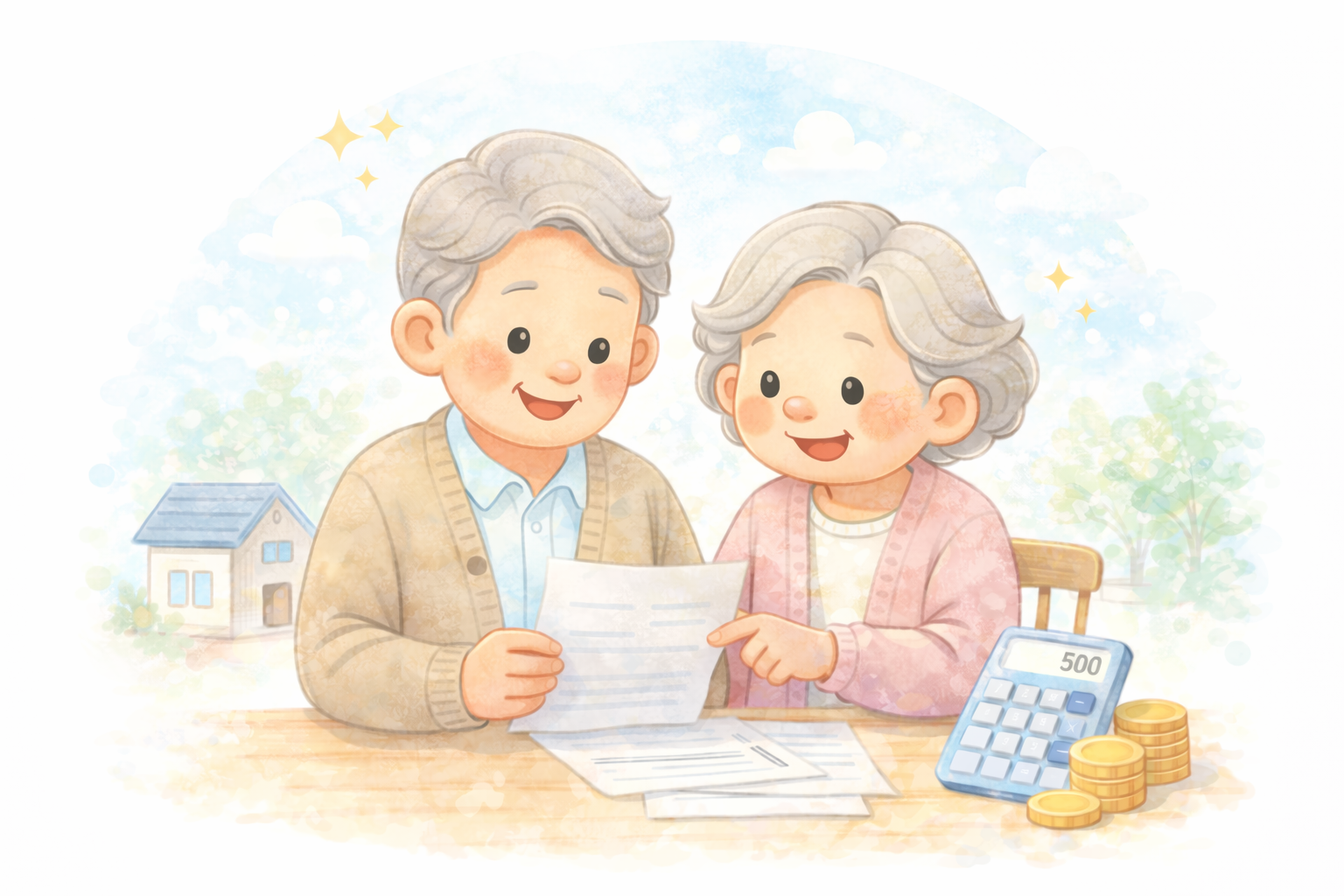 기초연금 재산 소득환산액 기준을 설명하는 노부부 이미지