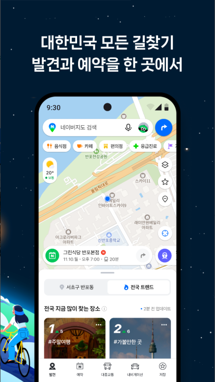 네이버지도, 장소의 발견과 예약, 내비게이션, 교통정보 길 찾기