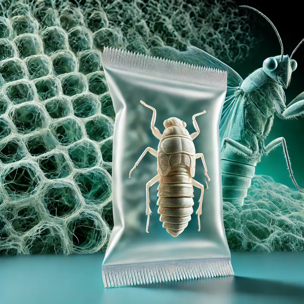 곤충 키틴을 활용한 생분해성 소재에 대한 이미지를 표현