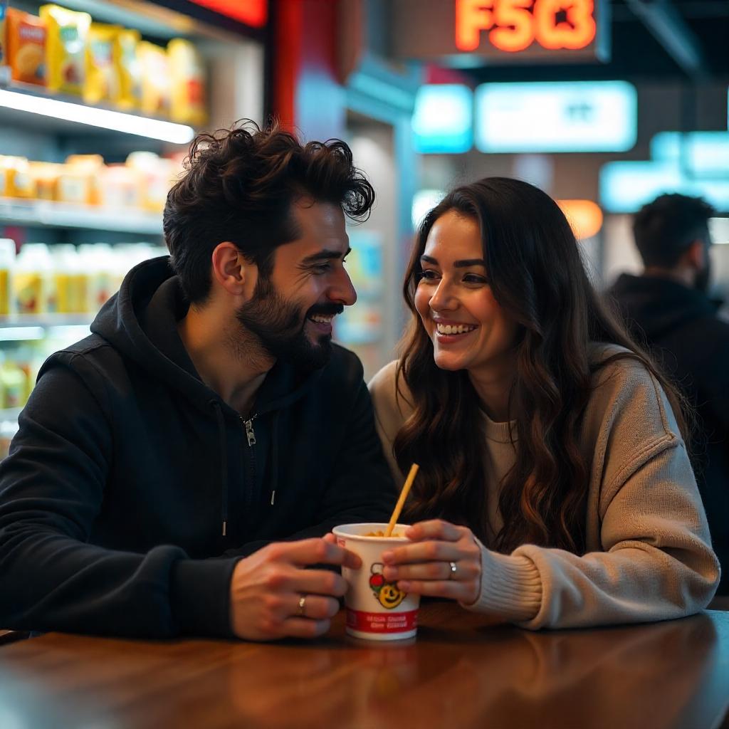 편의점에서 먹는 커플 겨울 야식 사진