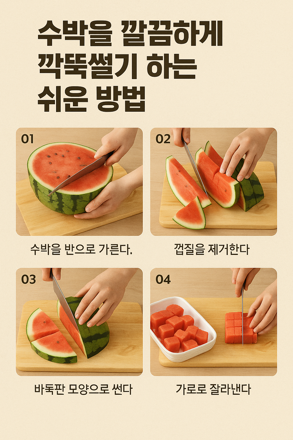 수박을 깍뚝썰기 하는 쉬운 방법
