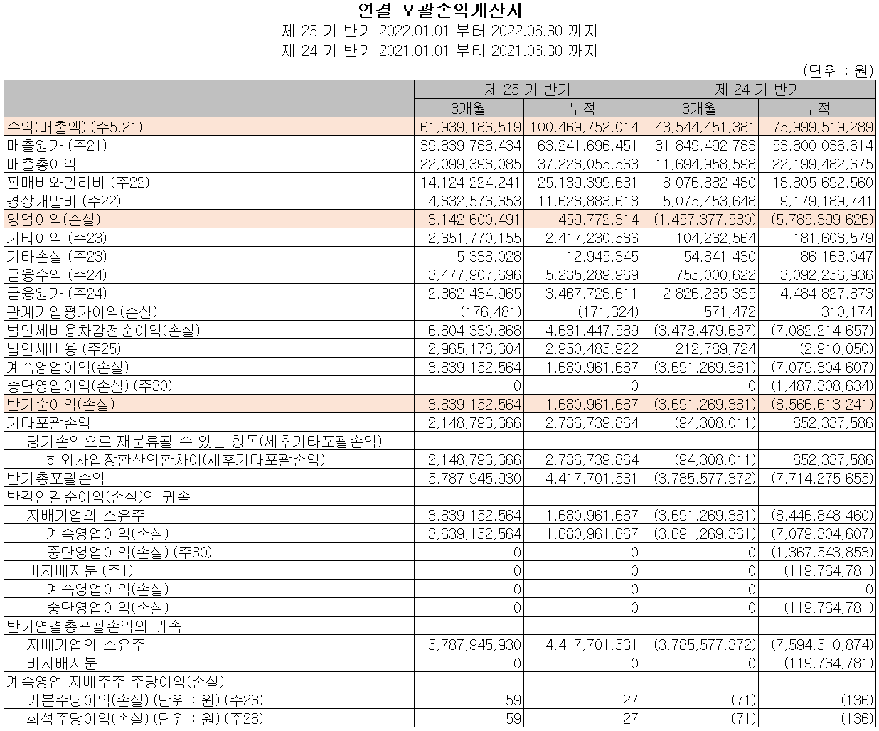 쏠리드 - 손익계산서