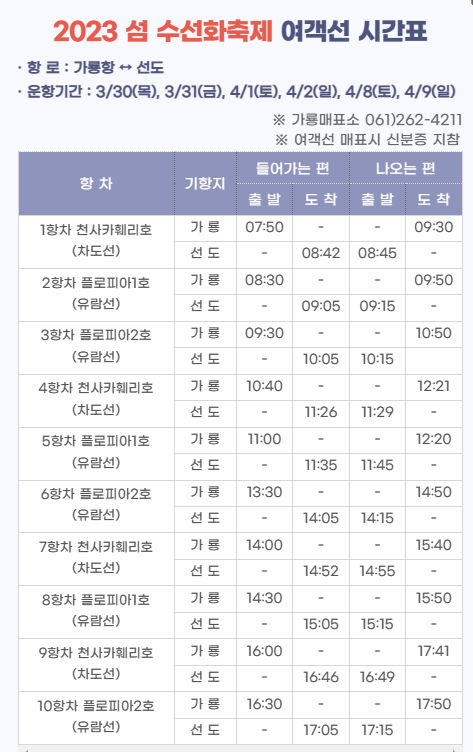 2023 선도 수선화 축제 여객선 시간표