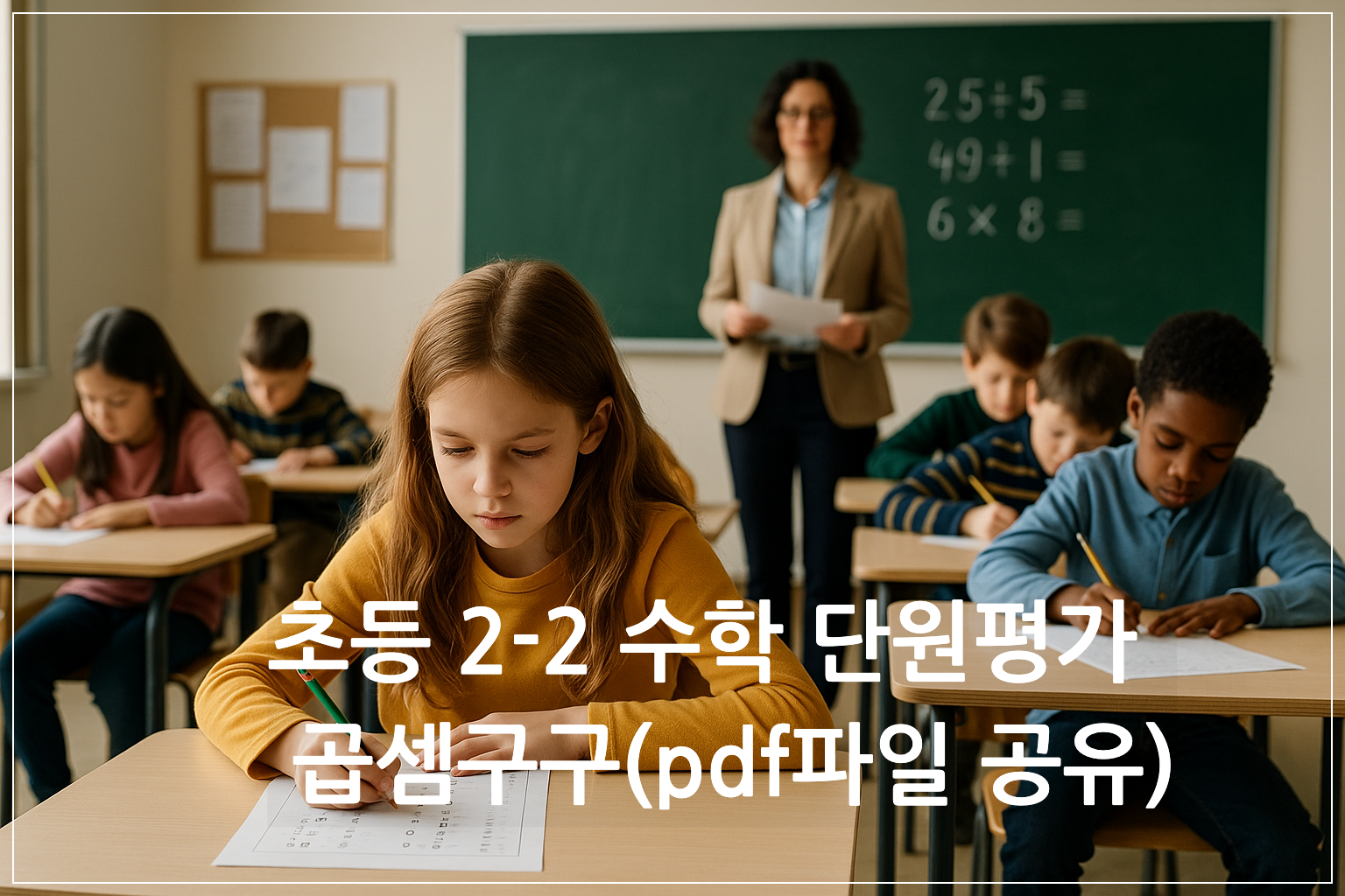 수학 단원 평가 시험 중인 아이들과 감독하시는 선생님