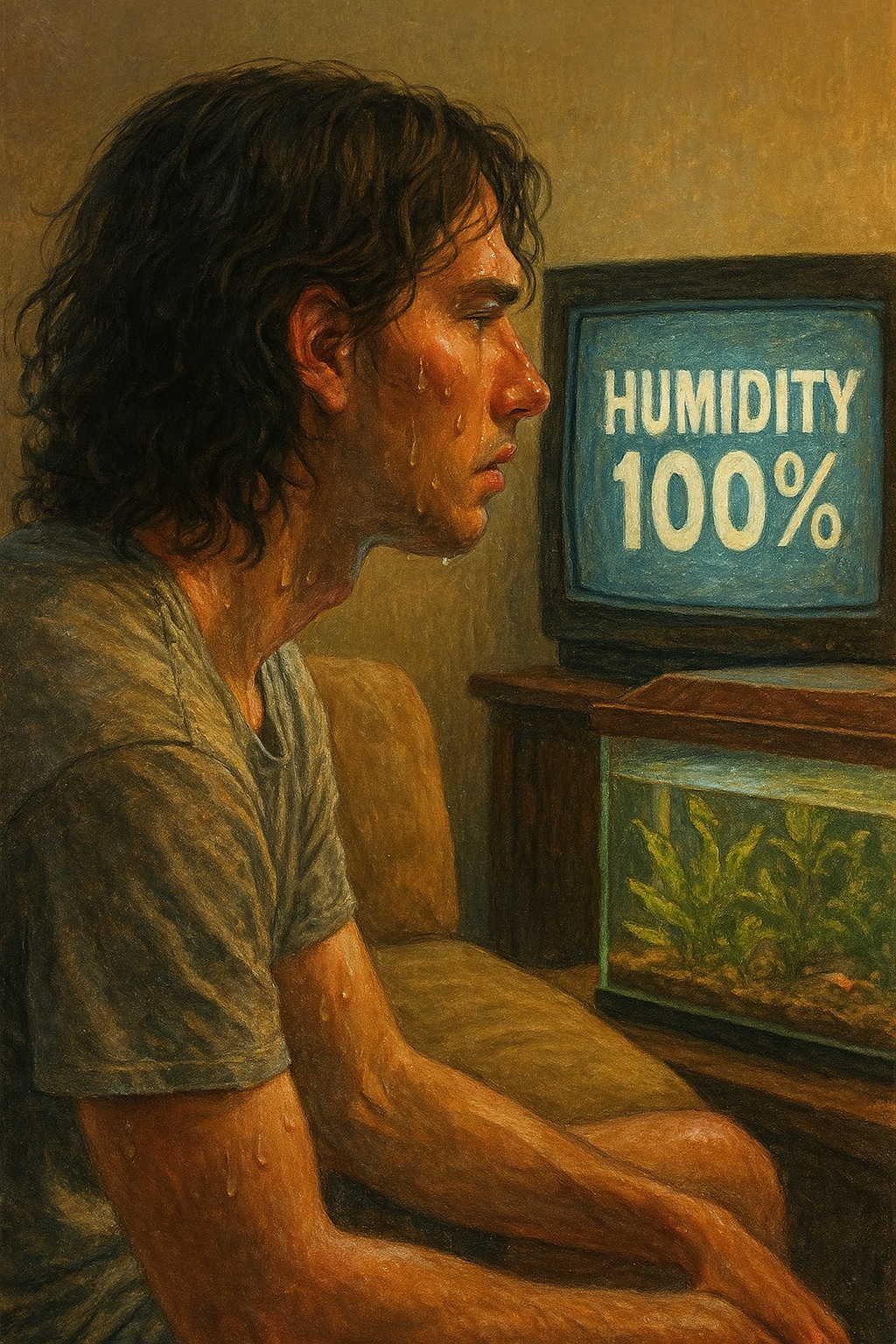 습도 100%의 방에서 땀을 흘리는 남성