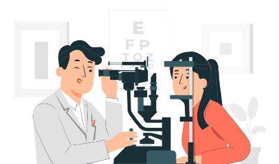 안과에서 의사 선생님과 정밀 검사하는 환자 일러스트