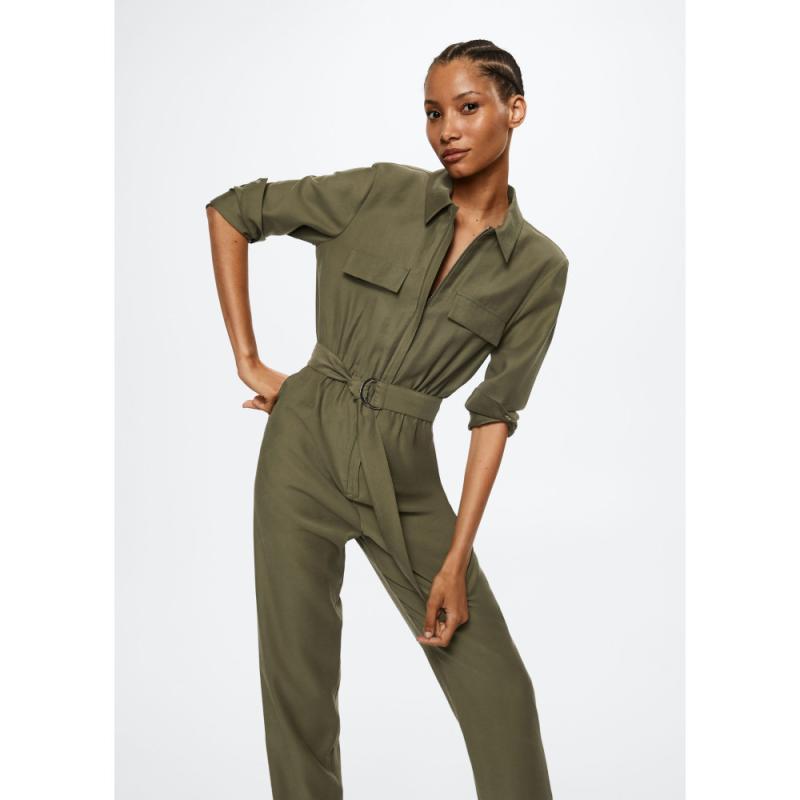 망고 MANGO WOMAN 벨트 롱 점프수트 Khaki 37033843
