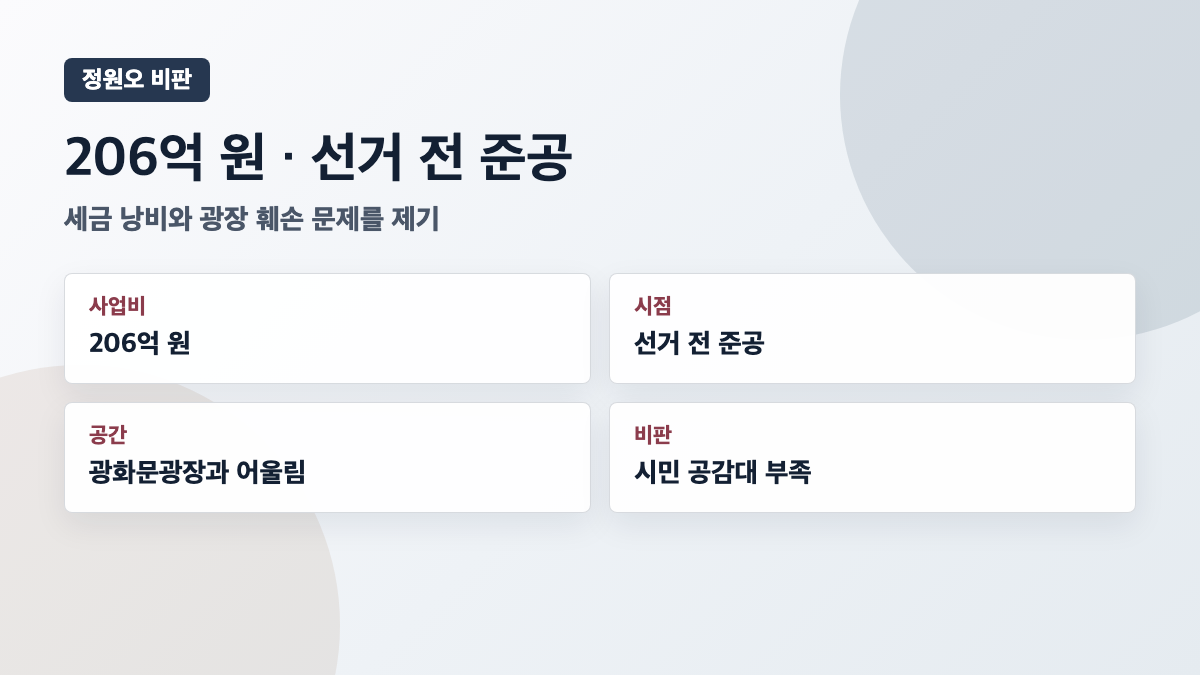 정원오 206억 원 선거 전 준공 비판 카드