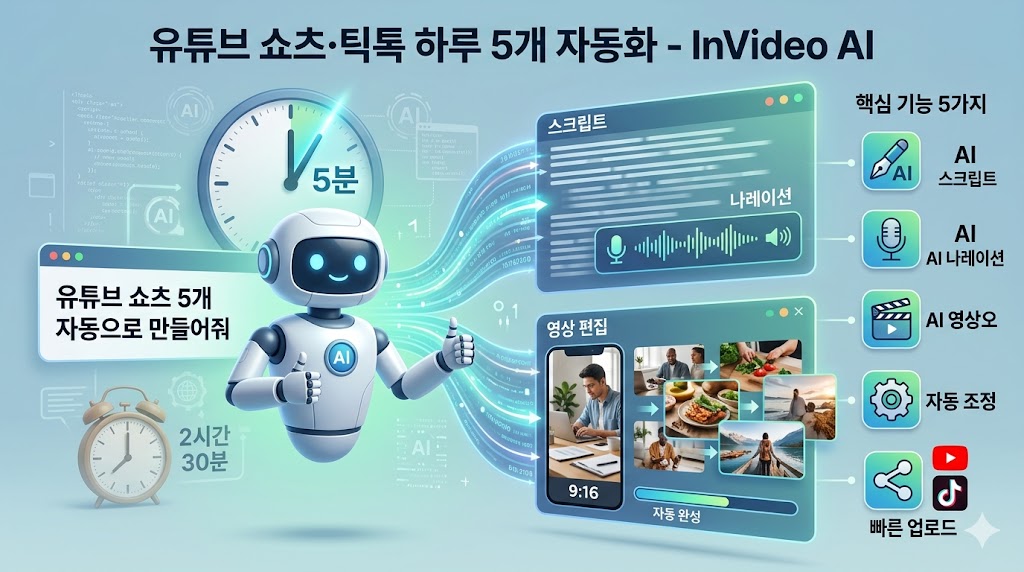 AI 영상 제작 도구 InVideo AI로 유튜브 쇼츠 및 틱톡 하루 5개 자동화 가이드 이미지