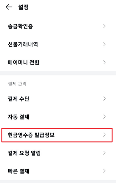 카카오페이 현금영수증 발급정보