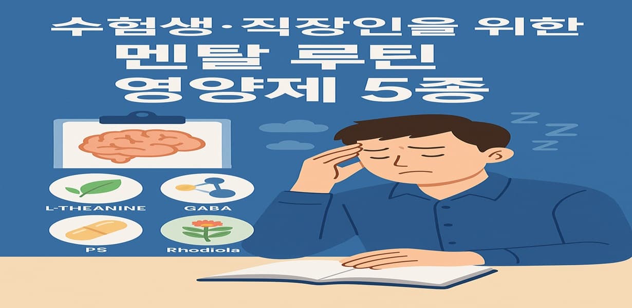 “수험생과 직장인을 위한 멘탈 루틴 영양제 5종을 주제로 한 썸네일 이미지”