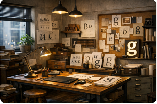 폰트로 인테리어 배치된 공간