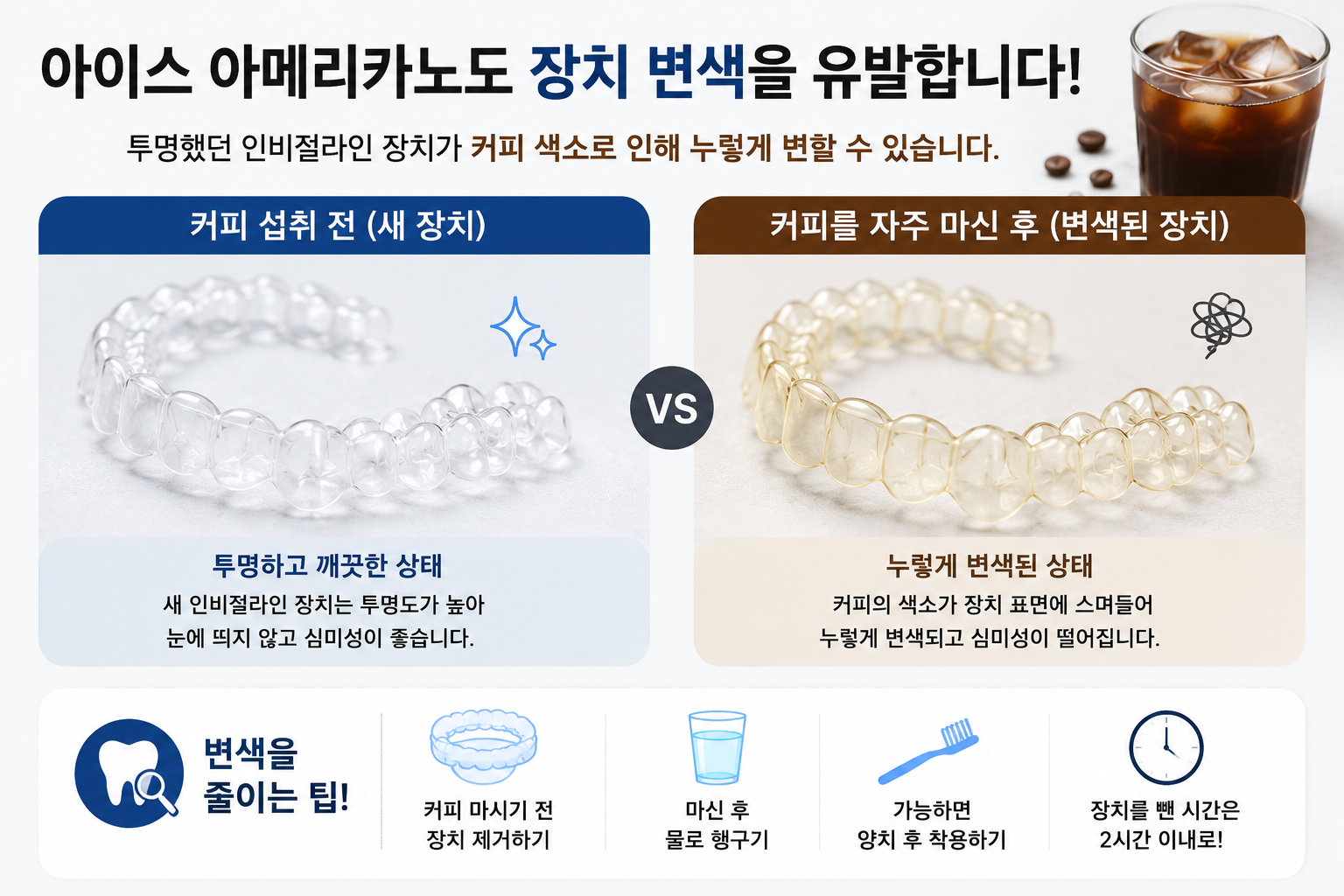 인비절라인 커피 변색 비교