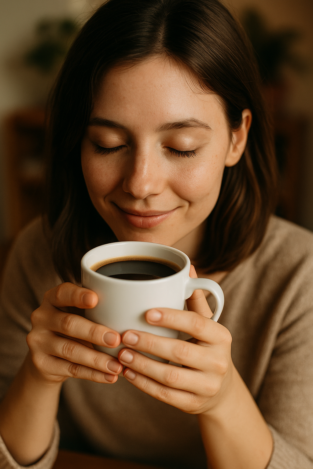 커피향을 즐기는 모습