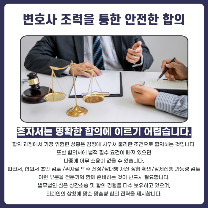 상간합의소송에서 변호사 조력이 필요한 이유에대해 설명하는 카드뉴스 이미지