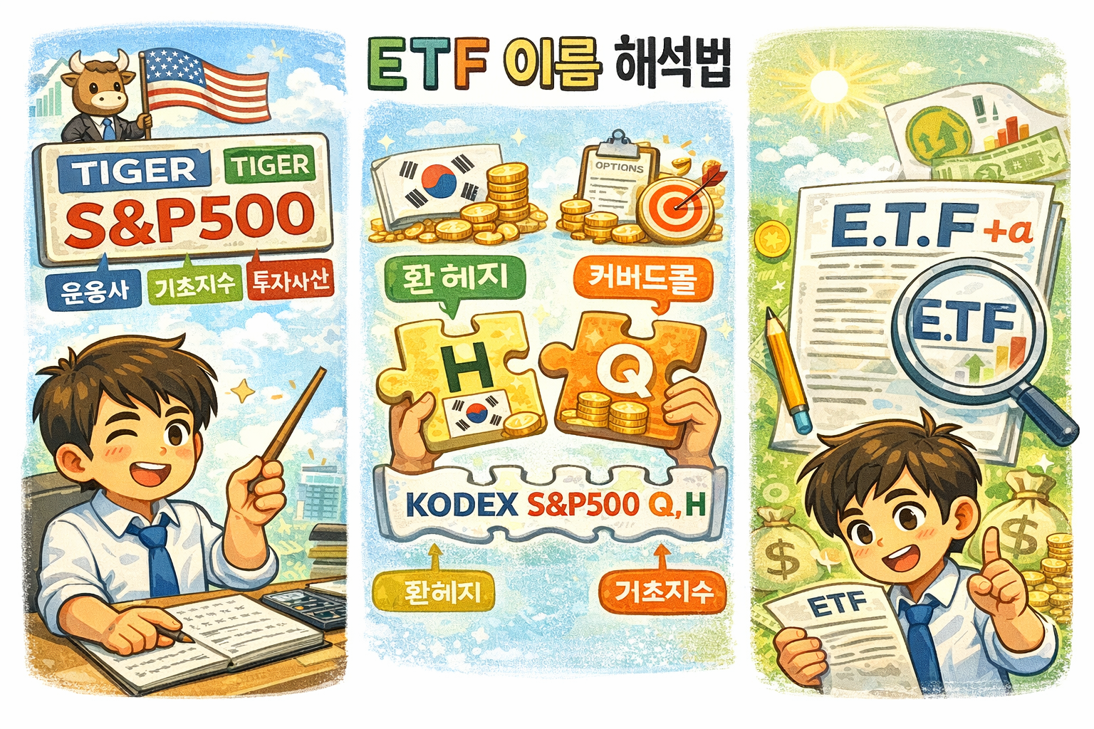 ETF 이름 해석법 (S&amp;P500, 커버드콜과 환헤지, 핵심 포인트)