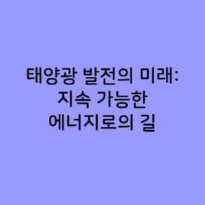 태양광 발전의 미래
