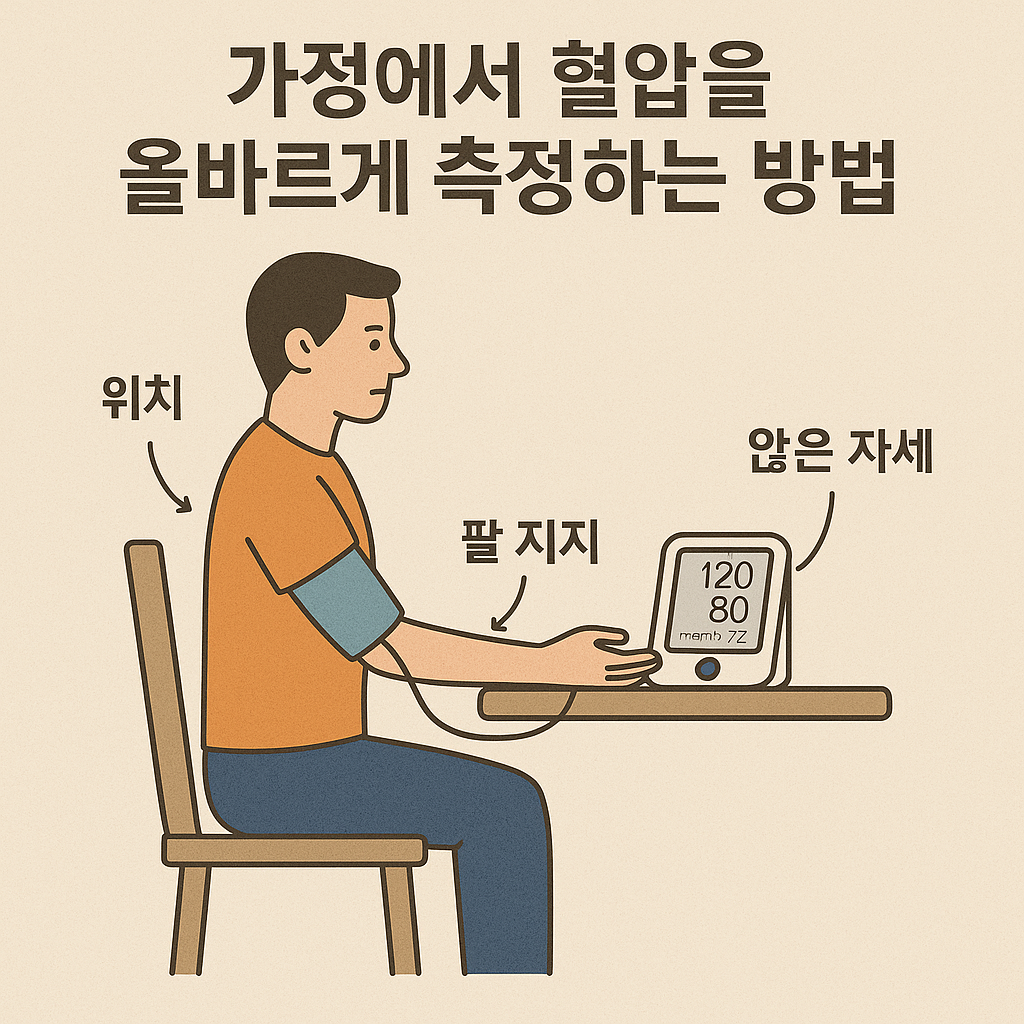 가정에서 정확히 혈압을 측정하는 방법을 보여주는 가이드