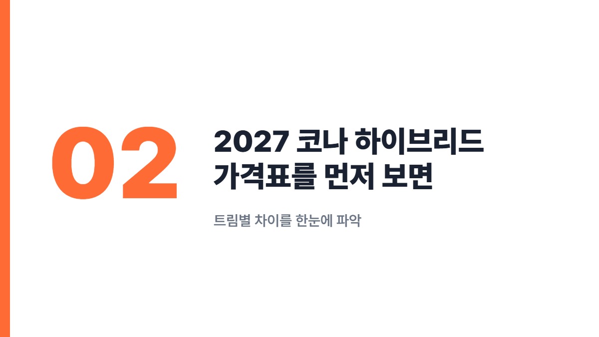 2027 코나 하이브리드 가격표를 먼저 보면 — 트림별 차이를 한눈에 파악